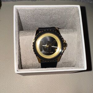 Michael Kors Black and Gold MK Logo Silicone Watch